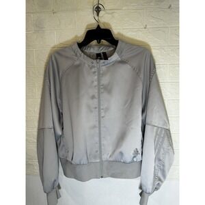 Adidas Gray Silver Bomber‎ Jacket Large Zip Windbreaker Long Sleeve Used